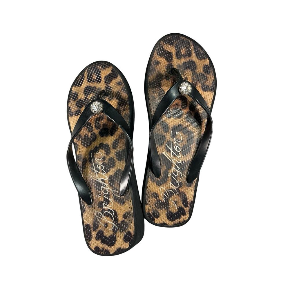 Brighton Flip Flops Silver Rhinestone Women’s Size 8 Black Brown